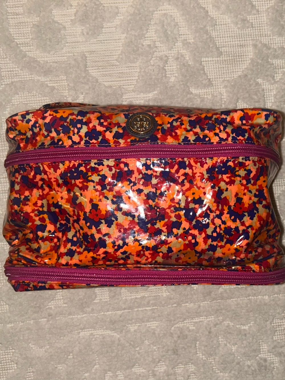 Tory Burch Large Train Case multicolored Vanity Bag Travel Bag 14" x 9"